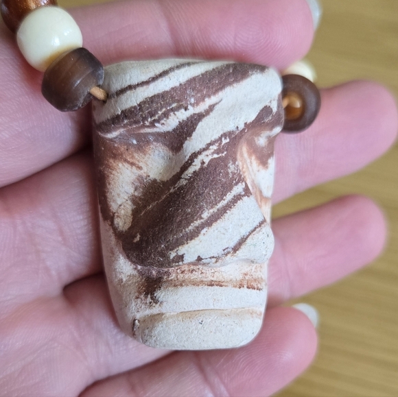 Handmade Clay Beaded Moai Head Pendant Necklace Southwestern Tribal 15" - Picture 4 of 4